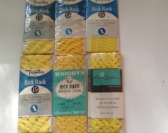 Set of 6 Vintage yellow rickrack