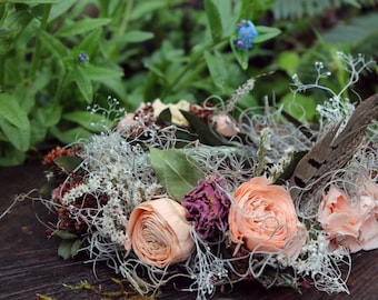 custom flower girl crown, dried flower crown, autumn flower girl, autumn flower crown, peach flower crown, orange flower crown, copper, rose