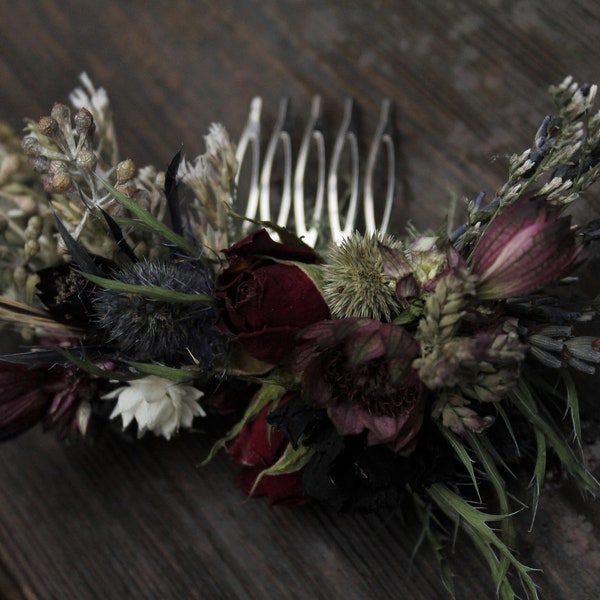 Custom mini floral comb, bridal flower comb, burgundy flower comb, marsala comb, dried flower comb, red flower comb, lavender comb, elope