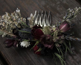 Custom mini floral comb, bridal flower comb, burgundy flower comb, marsala comb, dried flower comb, red flower comb, lavender comb, elope