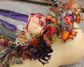 custom bridal crown, rust orange flower crown, halloween bridal crown, pumpkin crown, lavender crown, rosehips, sunflower crown, feather