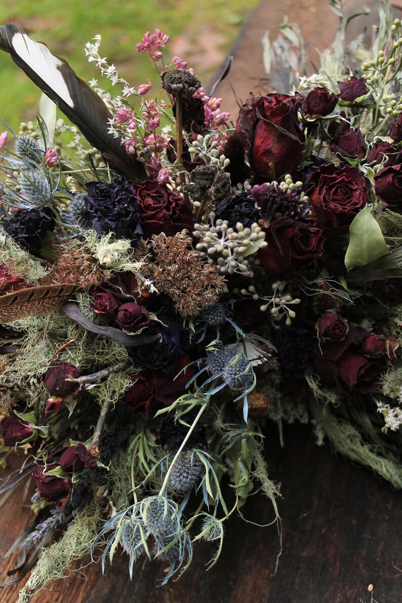 Dried Flower Bouquet Burgundy Bridal Bouquet Oxblood Etsy