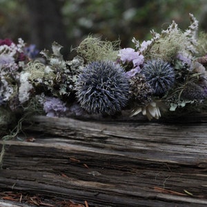 custom bridal crown, lavender crown, mauve flower crown, thistle crown, lavender and blue bridal crown, elopement crown, woodland crown, eco image 2