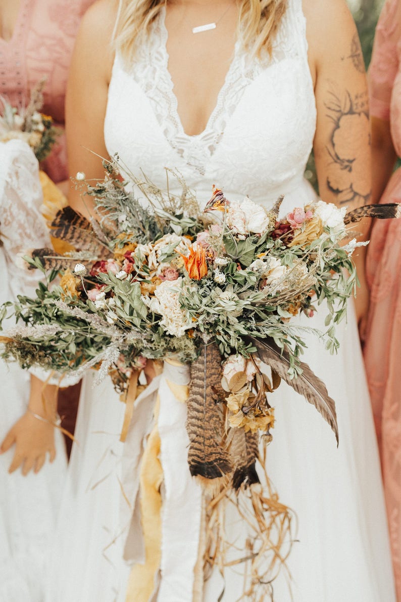 Dried Flower Bouquet Dried Bridal Bouquet Indian Paintbrush Etsy