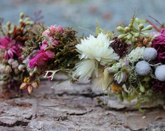 custom bridal crown, burgundy bridal crown, burgundy flower crown, marsala flower crown, dried flower crown, red flower crown, red and white