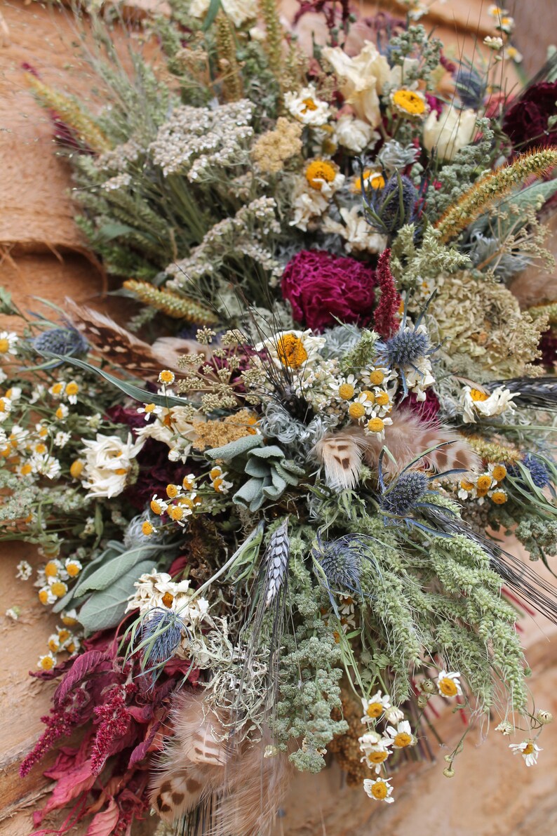 Dried Flower Bouquet Wheat Bouquet Burgundy Bridal Bouquet Etsy