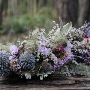 custom bridal crown, lavender crown, mauve flower crown, thistle crown, lavender and blue bridal crown, elopement crown, woodland crown, eco image 6