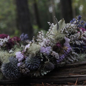 custom bridal crown, lavender crown, mauve flower crown, thistle crown, lavender and blue bridal crown, elopement crown, woodland crown, eco image 1