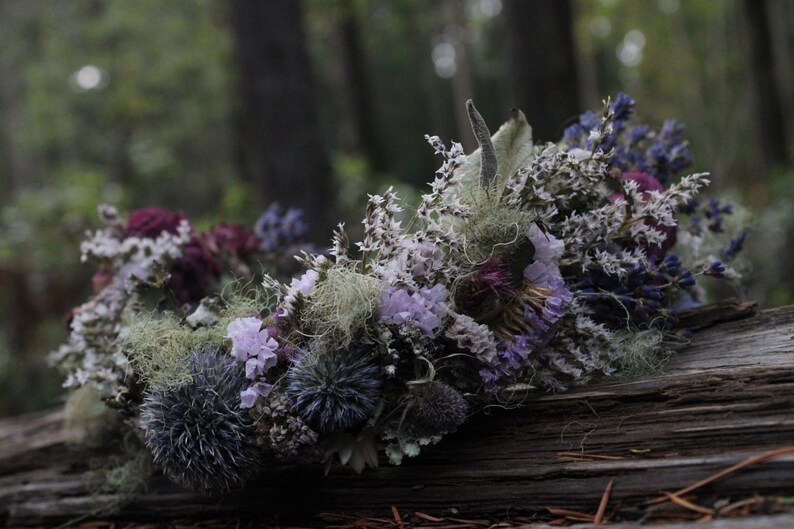 custom bridal crown, lavender crown, mauve flower crown, thistle crown, lavender and blue bridal crown, elopement crown, woodland crown, eco image 1