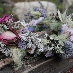 custom bridal crown, lavender crown, mauve flower crown, thistle crown, lavender and blue bridal crown, elopement crown, woodland crown, eco image 5