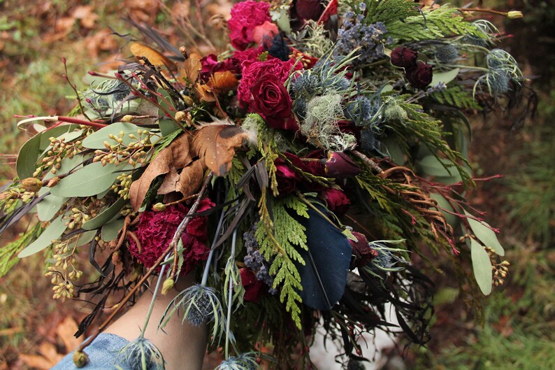 Dried Flower Bouquet Burgundy and Navy Bridal Bouquet Etsy