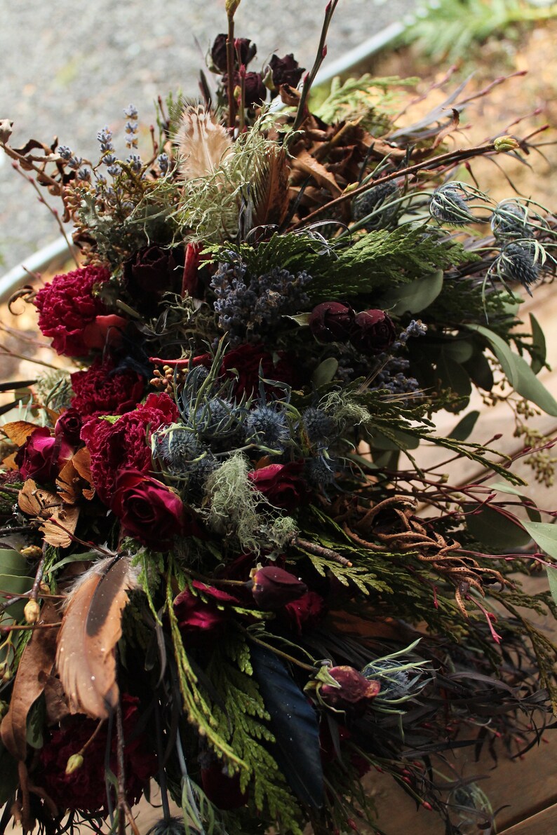 Dried Flower Bouquet Burgundy and Navy Bridal Bouquet Etsy