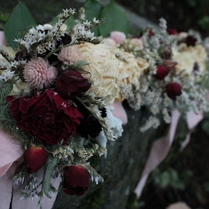 custom dried flower corsage, wrist corsage, blush and burgundy wedding flowers, blush corsage, dried wedding flowers, mother of the bride