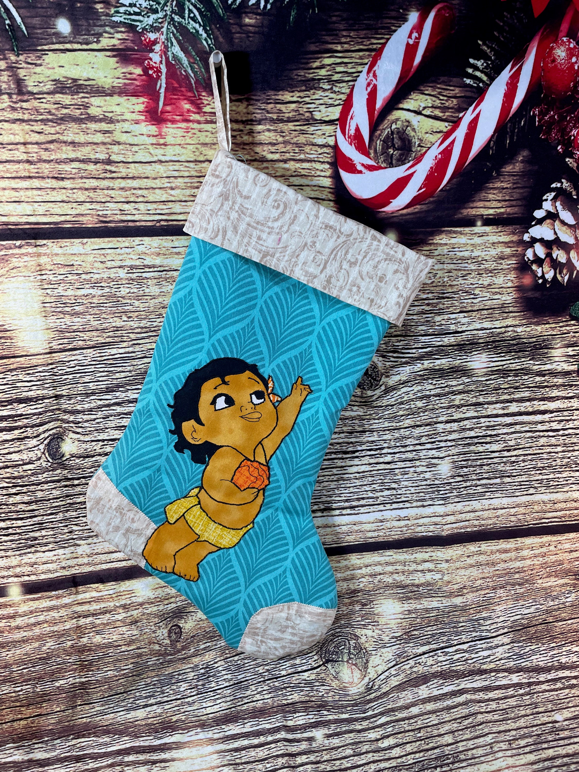Baby Moana inspired christmas stocking.