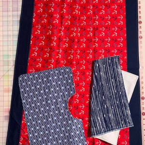 Cute nautical theme three-piece baby blanket, burp pad, and lovey. Free shipping