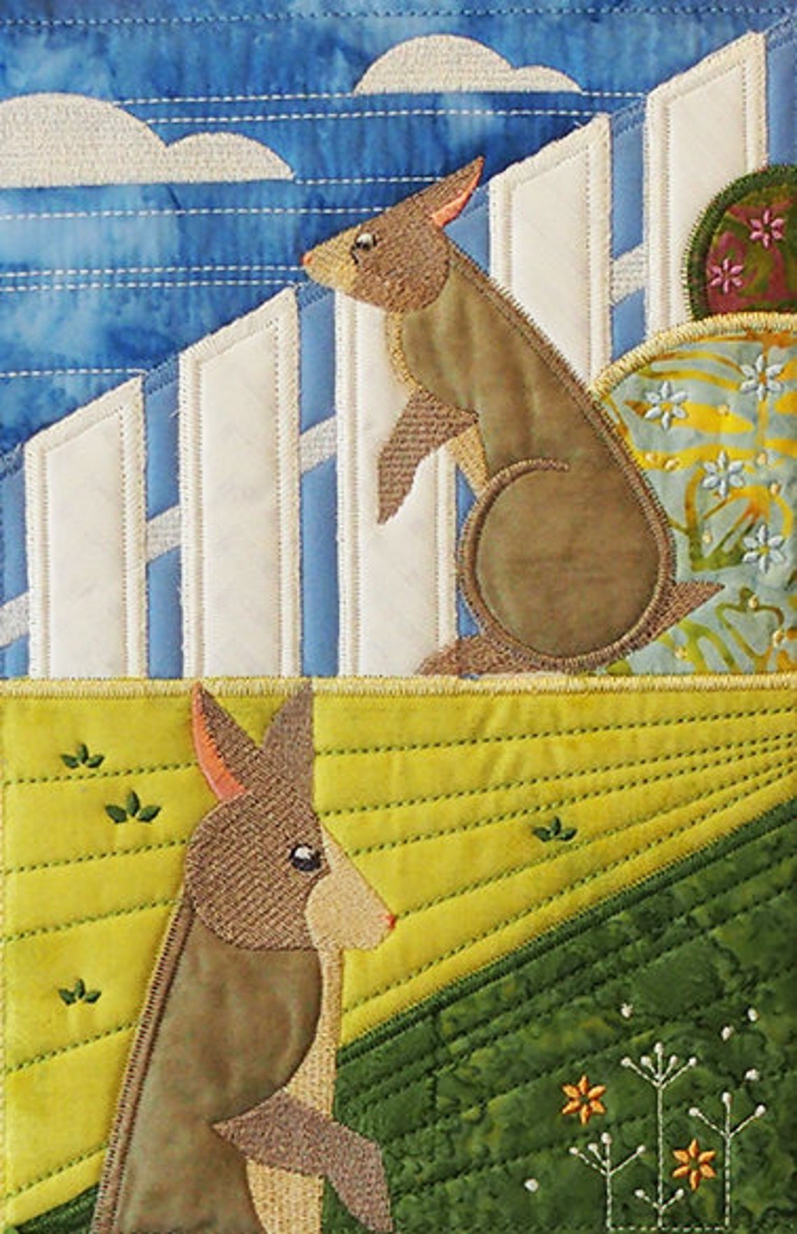Embroidered Art Quilt Panel Quilt Block Bunny Rabbit Etsy