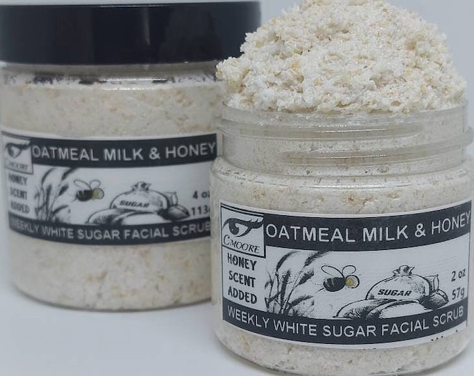 NEW WHITE Sugar Weekly Facial/Body Scrub, Unscented or Honey Scented with Colloidal Oatmeal GoatMilk & Honey. Antibacterial, Anti-aging.