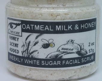 WHITE Sugar Weekly Facial and Body Scrub, HONEY Scented ONLY with Colloidal Oatmeal GoatMilk & Honey. Anti-aging, Antibacterial