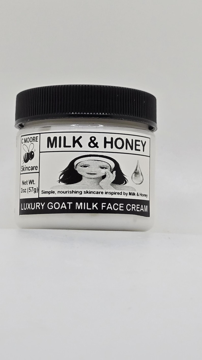 Crema facial de leche y miel, hidratante facial, cuidado de la piel con leche de cabra, crema hidratante ligera, apta para pieles sensibles, hecha a mano. imagen 1