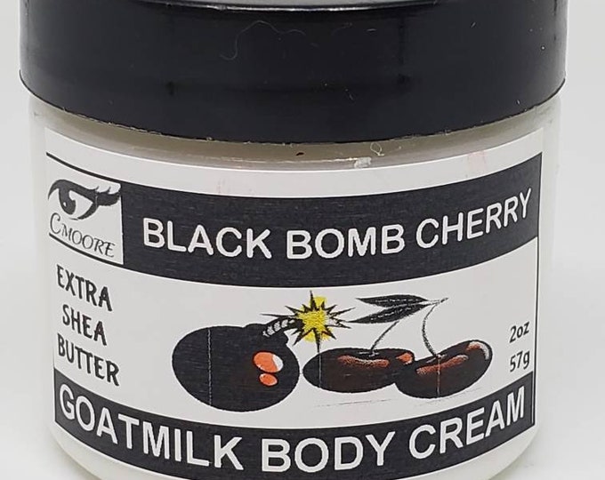 Black Bomb Cherry Scented Goat Milk Body Cream '/ Thick Lotion, Organic Shea Butter Condition, Hypoallergenic, Eczema and Psoriasis Friendly