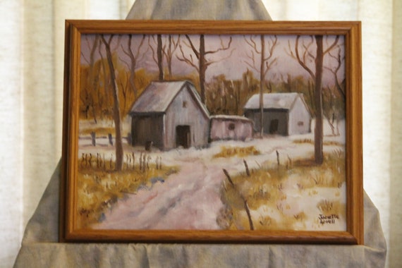 Cabins In The Snow Winter Painting Art Work Oil Painting Etsy