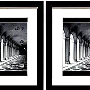12x16 Picture Frame Set: Black or White Wood with Off-White Mat