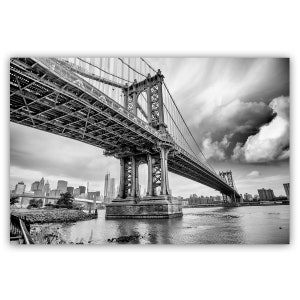 The Stunning Manhattan Bridge (Black and White): Canvas Wall Art (48&quot;x32&quot;)