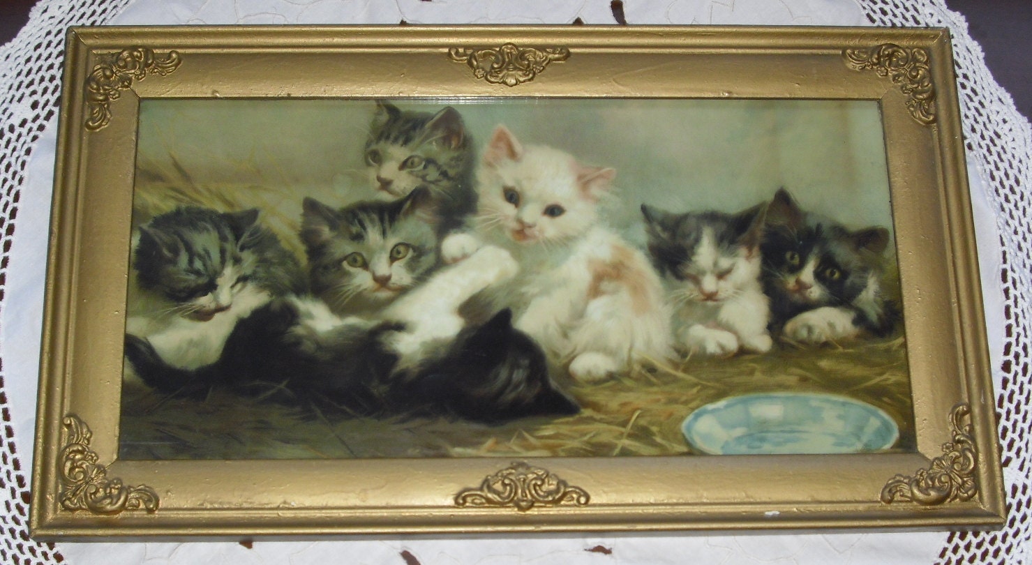 RESERVED 1892 Victorian Cat print 3/4 yard long The Etsy