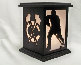 Chicago Blackhawks B wooden lantern
