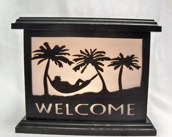 Welcome to Paradise wooden lantern