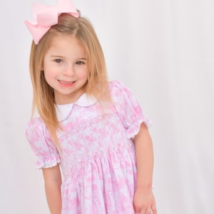 Pink Easter Bunny Toile Smocked Dress