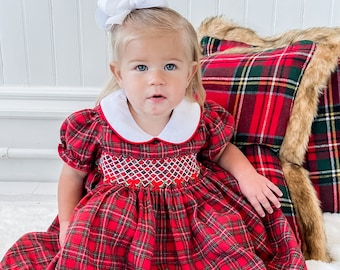 The Daphne Red Plaid Smocked Dress - Smocked Clothing - Girl Outfit for Christmas - Smocked Holiday Dress - Holiday Outfit for Girls