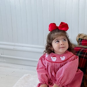 The Santa Red Gingham Smocked Bishop Dress Smocked Clothing Girl Outfit for Christmas Smocked Holiday Dress Holiday Outfit for Girls image 2