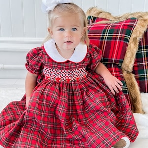 The Daphne Red Plaid Smocked Dress - Smocked Clothing - Girl Outfit for Christmas - Smocked Holiday Dress - Holiday Outfit for Girls