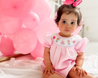 Birthday Cake Pink Smocked Bubble