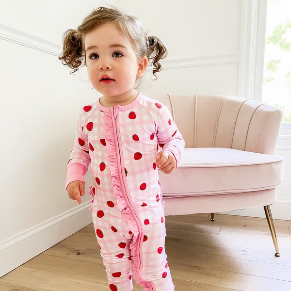 Ella Ruffle Pajamas-Toddler Onesie-Strawberry PJs-Baby Clothing-Bamboo Pajamas-Baby Girl Pajamas-Girl PJ Set-Gift for baby-Baby gifts-Kid PJ