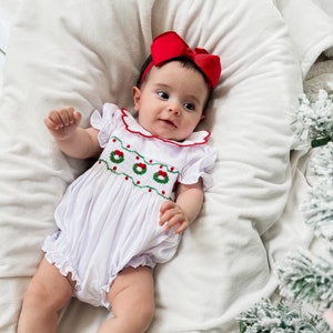 Elsie Evergreen Wreath Smocked Bubble