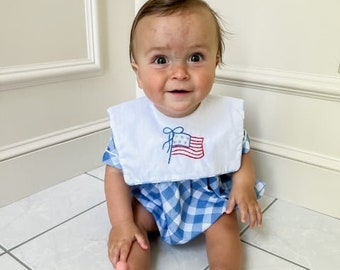 American Flag Boy Bubble  - Smocked Summer Baby Boy Outfit - Fourth of July Baby Boy Outfit - Smocked Fourth of July Bubble