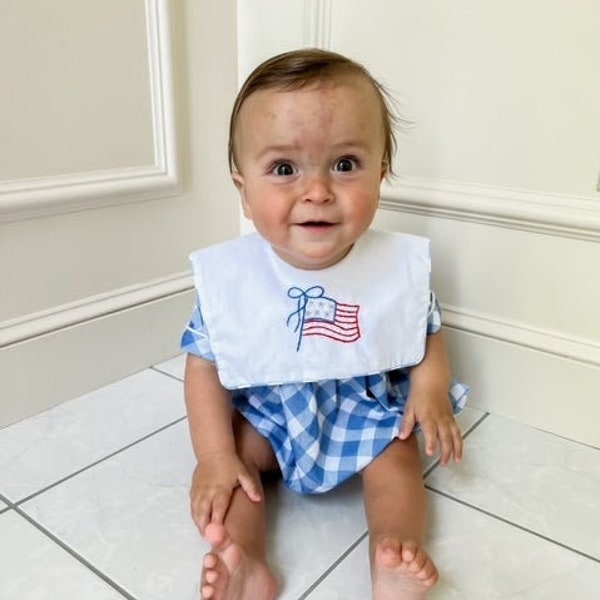 American Flag Boy Bubble  - Smocked Summer Baby Boy Outfit - Fourth of July Baby Boy Outfit - Smocked Fourth of July Bubble