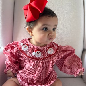 PRE-ORDER Red Gingham Santa Smocked Bubble