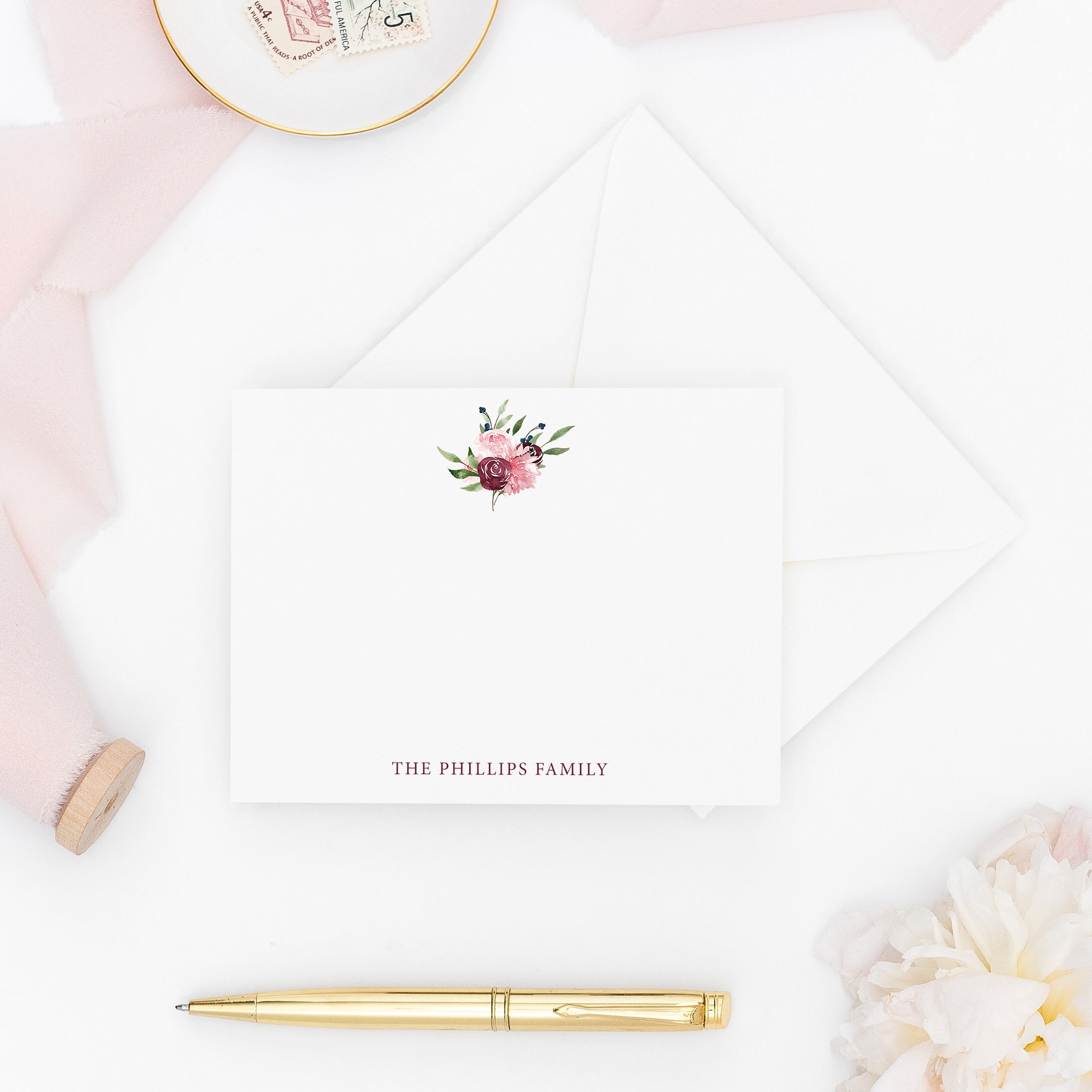 Personalized Flat Note Cards With Envelopes Women's Etsy