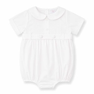 Baby Boy Bubble Romper in White, Peter Pan Collar Baptism Outfit, Christening Coming Home Outfit, Heirloom Easter Shortall