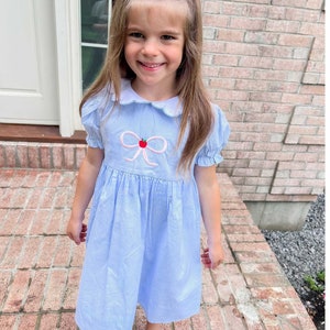 Blue Gingham Apple Bow Dress