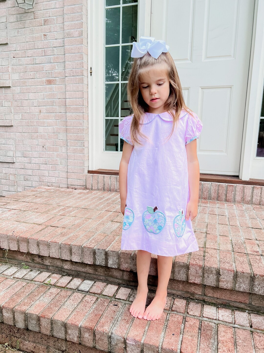 Swoon Baby Girls Pink School Apples Pocket Dress