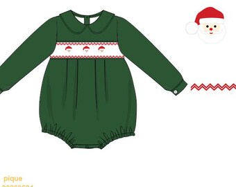 Santa Claus Smocked Boy Bubble in Green