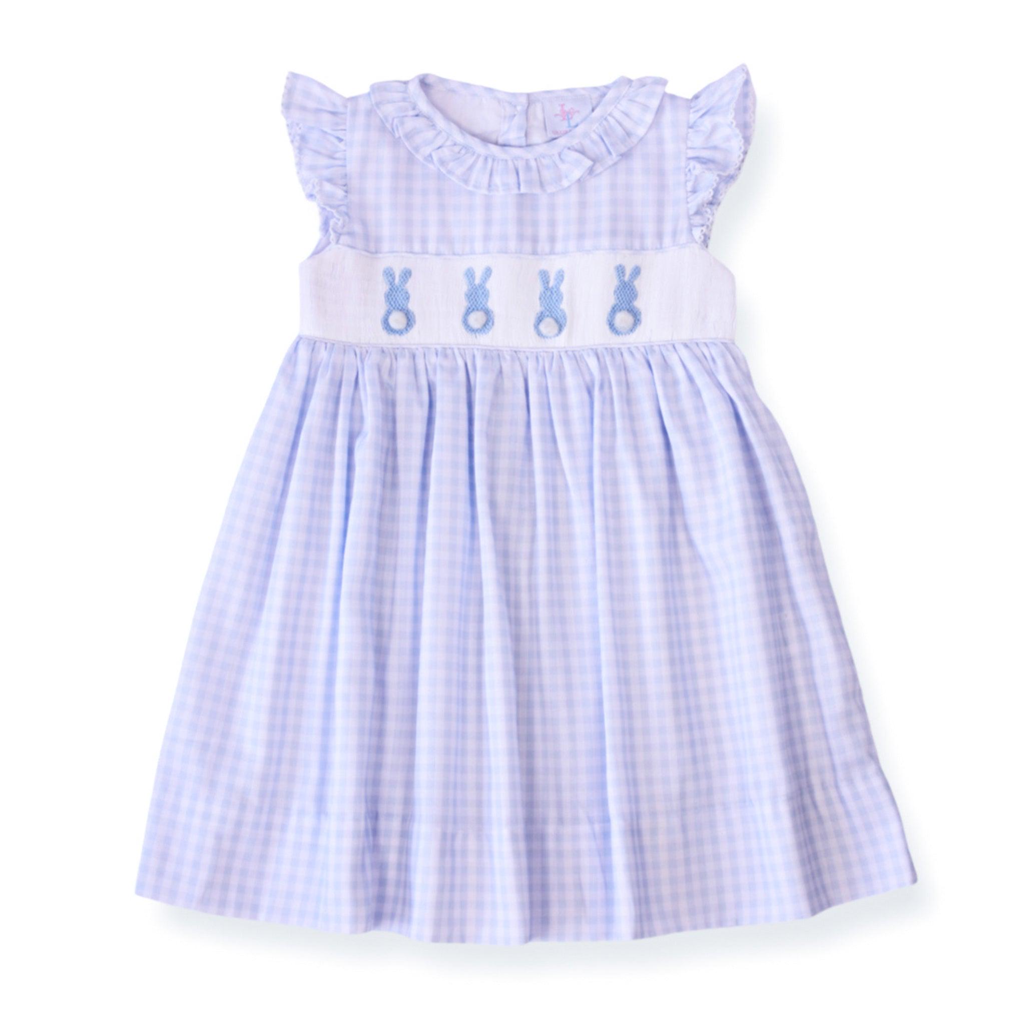 open lace back dress Blue Pink Floral Hand Smocked Girls Bishop Dress for Easter main image 0