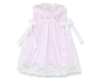 Pink Heirloom Dress for Baby Girl, Lace Trim Toddler Easter Dress, Floral Embroidered Boutique Spring Outfit