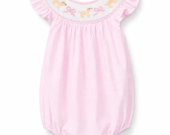 Puppy and Bows Smocked Bubble