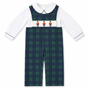 Boys Green Plaid Nutcracker Smocked Longall