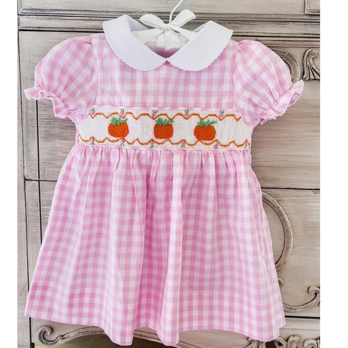 The Susie Dress Pumpkin Smocked Baby Girl Dress Pink Etsy